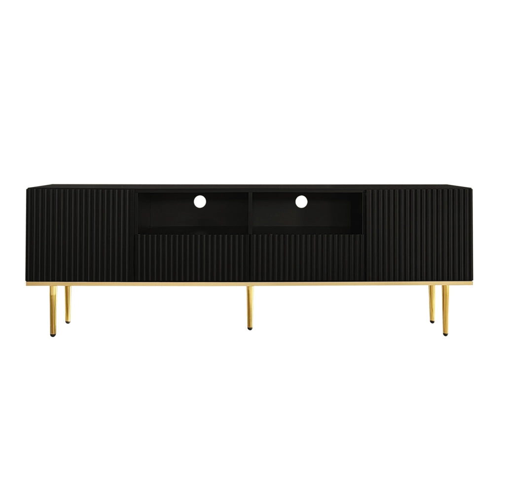Mobile TV 165x36x55 cm; 2 vani e 2 cassetti con apertura a pressione; pannello truciolare nero e oro