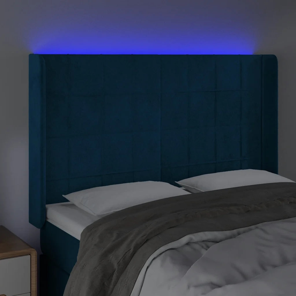 Testiera a LED Blu Scuro 147x16x118/128 cm in Velluto