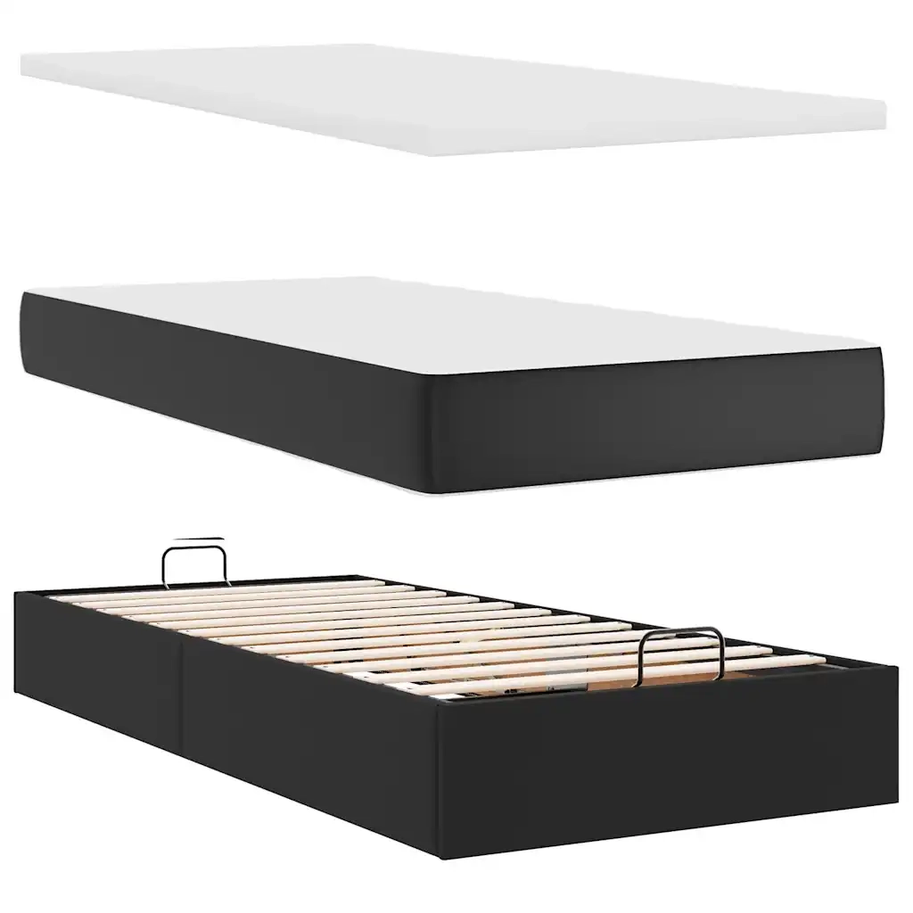 Struttura Letto Pouf con Materassi Nero 200x200 cm Similpelle 3311229