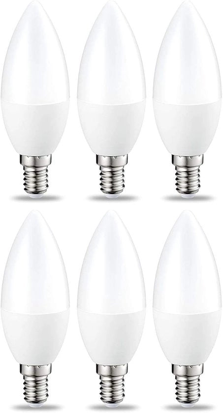 Set di 6 piccole lampade a LED a forma di fiamma, E14, 5W, luce calda bianca, non regolabile.