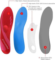 Inlegzoli Sportivi con Supporto Arcuato - Riduzione Fatica al Piede - Unisex - Adatti a Diversi Tipi di Scarpe - Misura UK 10 - Lunghezza 11.4 Pollici - Rosso