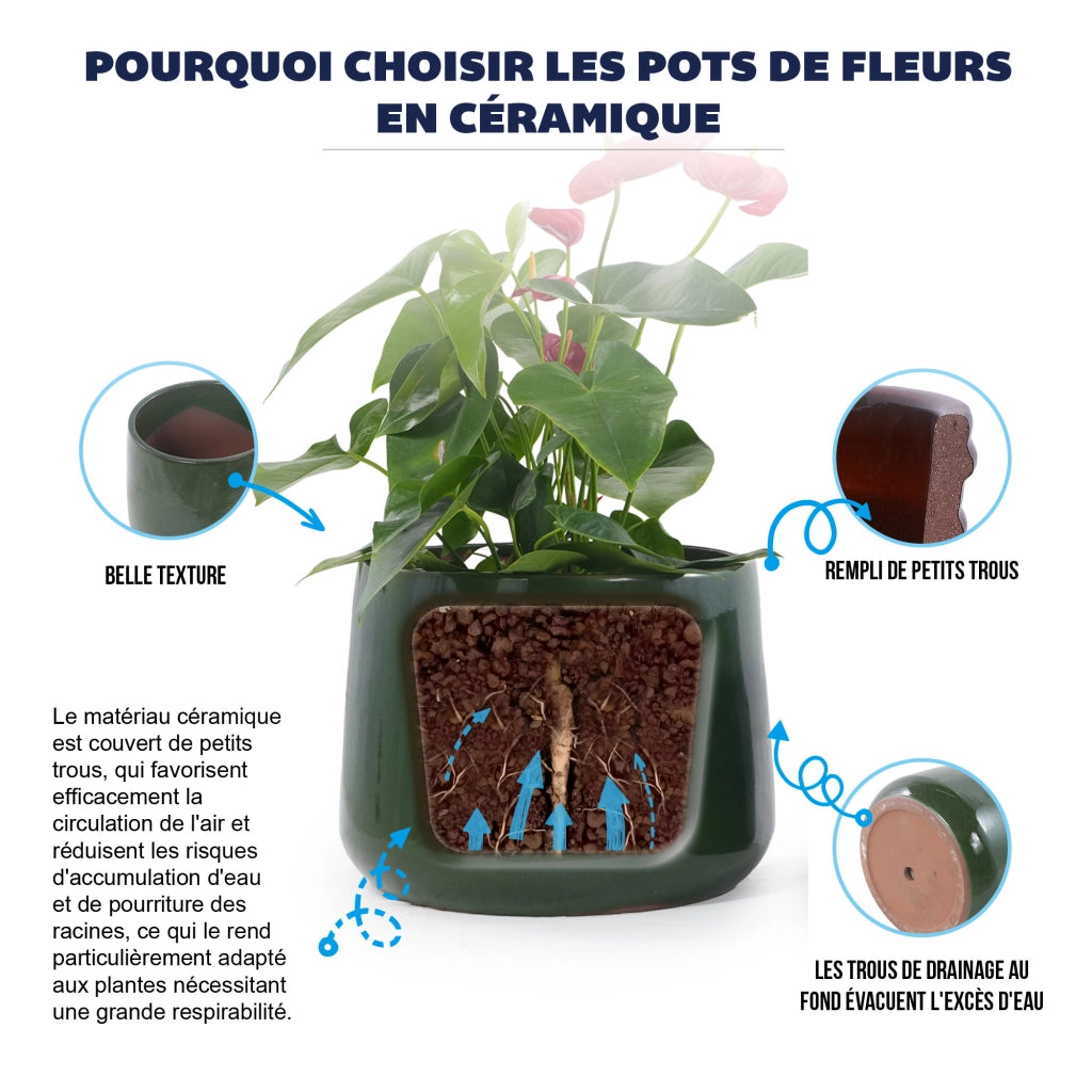 Fioriera a più livelli set di 4 vasi in ceramica artigianale smaltata verde scuro lucida per interni ed esterni