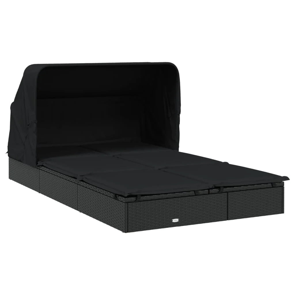 Lettino prendisole chaise longue a 2 posti con tettuccio pieghevole 213 x 118 x 97 cm nero 02_0012189
