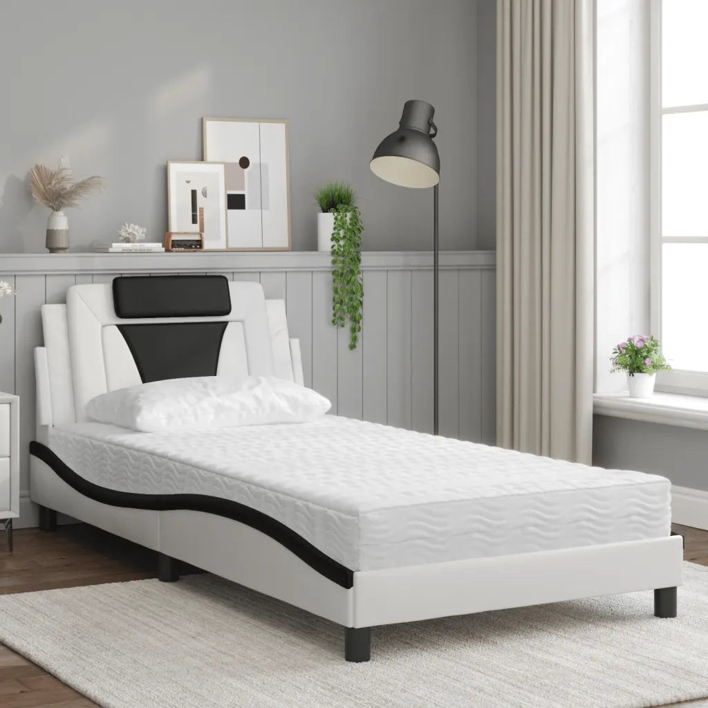 Letto Viana con Materasso Bianco e Nero 100x200 cm in Similpelle