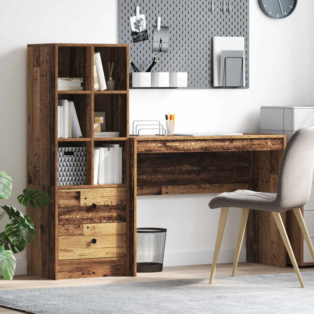 Scrivania con cassetto con lo scaffale 2 pcs Legno vecchio 3337335