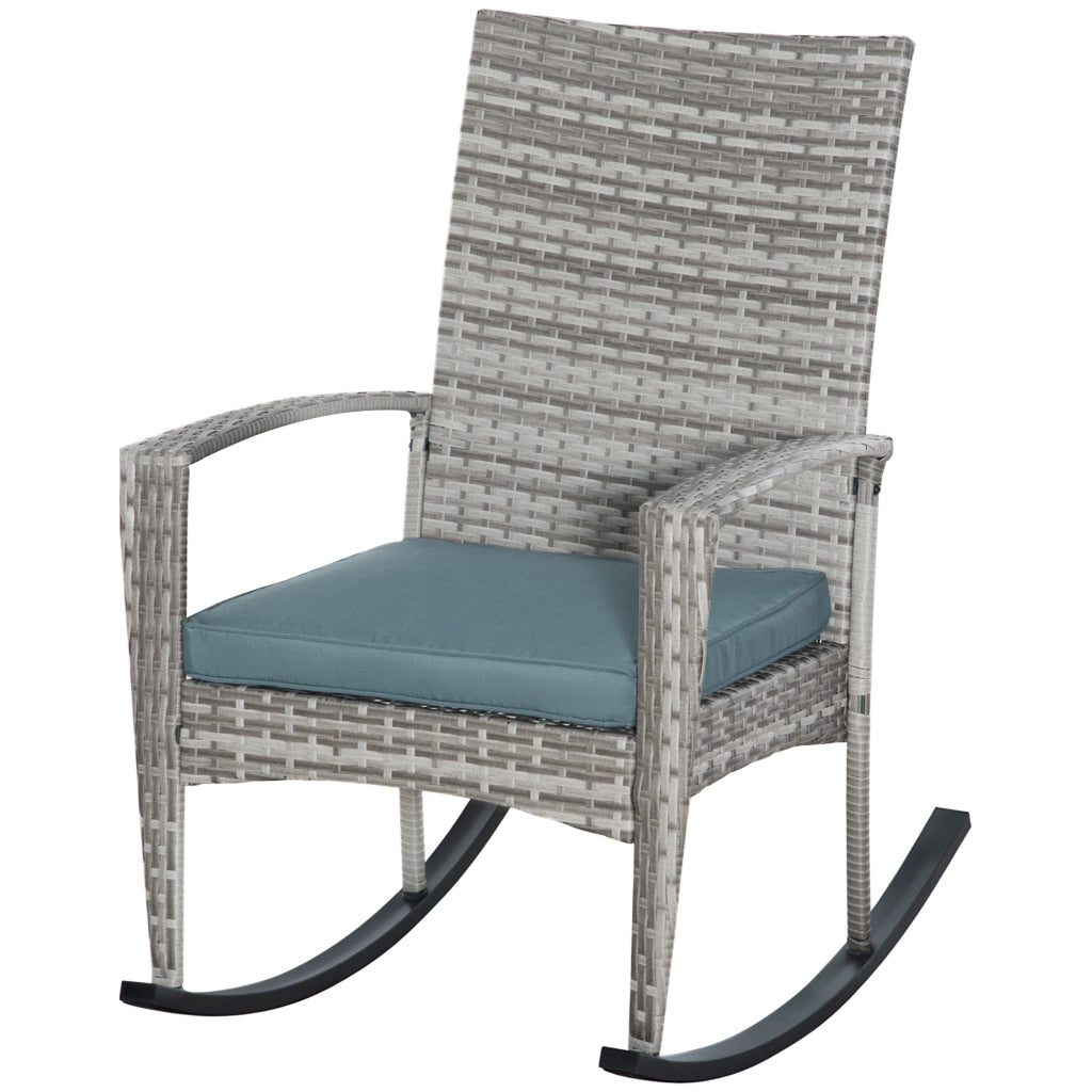 Poltrona dondolo per giardino con cuscini, polyrattan e metallo, grigio, 66x88x98 cm ¨C Minimal