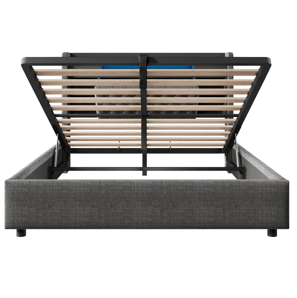 Letto contenitore 140x190 cm con LED, USB e testiera con ripiani