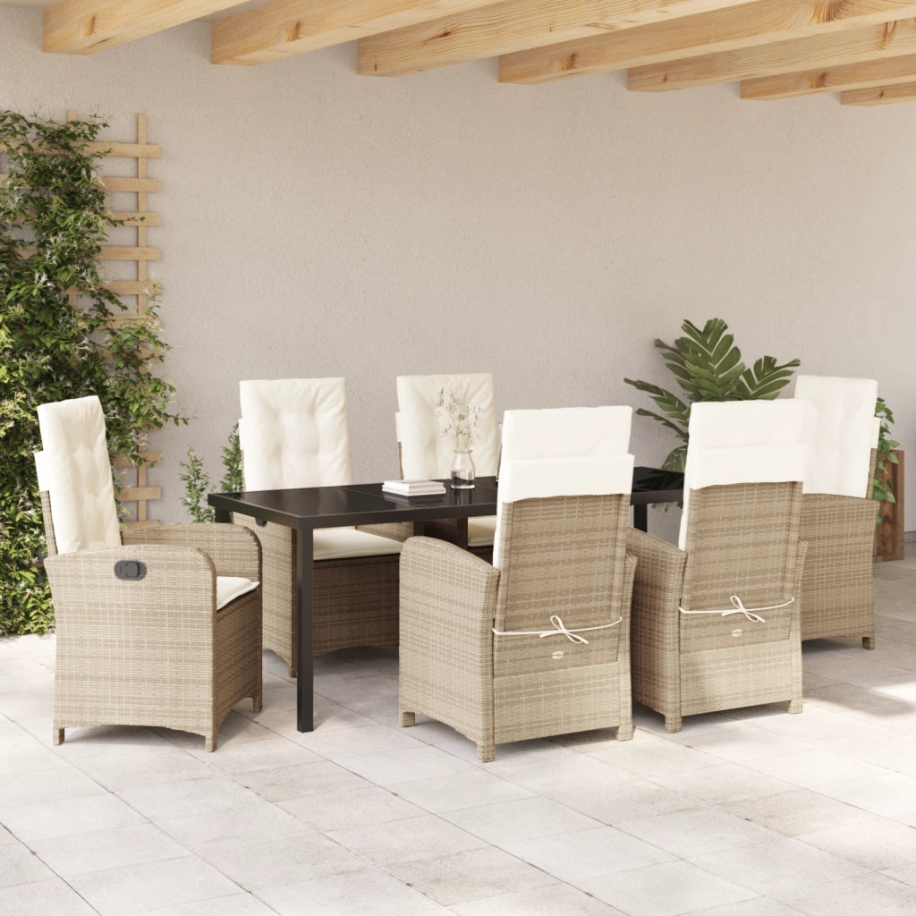 Set da Pranzo da Giardino da 7 Pezzi con Cuscini in Rattan Poli Beige