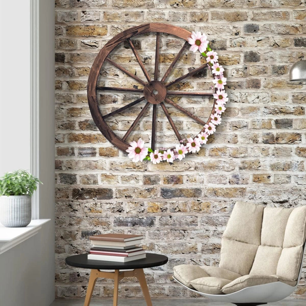 2 Ruote in Legno di Abete, Decorazioni a Forma di Ruota da Parete, Ideale per Bar, Ristorante, Soggiorno, 76 x 76 x 3,5 cm