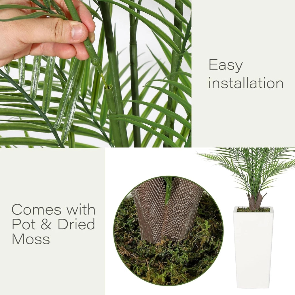 Set 2 Palme Tropicali Artificiali 150 cm con Vaso Bianco per Balcone e Salotto
