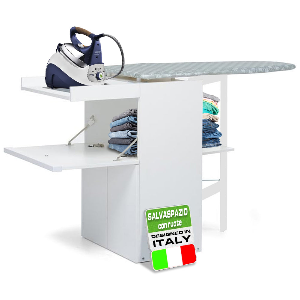 Mobile Asse da Stiro a Scomparsa Salvaspazio Richiudibile 55x38x90,5 cm In MDF Bianco