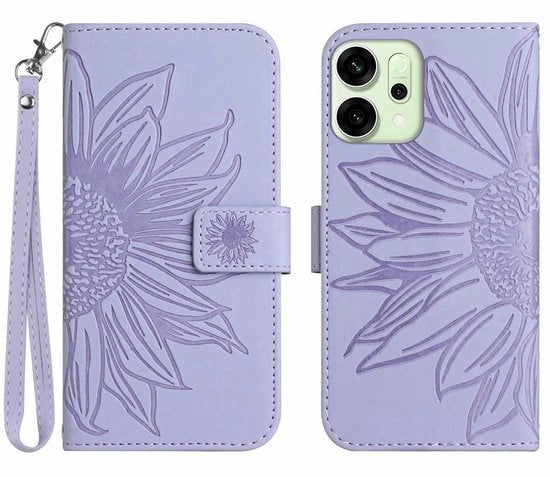 Custodia schoccorientata per smartphone - Modello compatibile con Oppo Reno 14 5G - Pelle in pelle con tasche per carte di credito - Chiusura magnetica - Disegno elegante a margherita - Custodia per smartphone