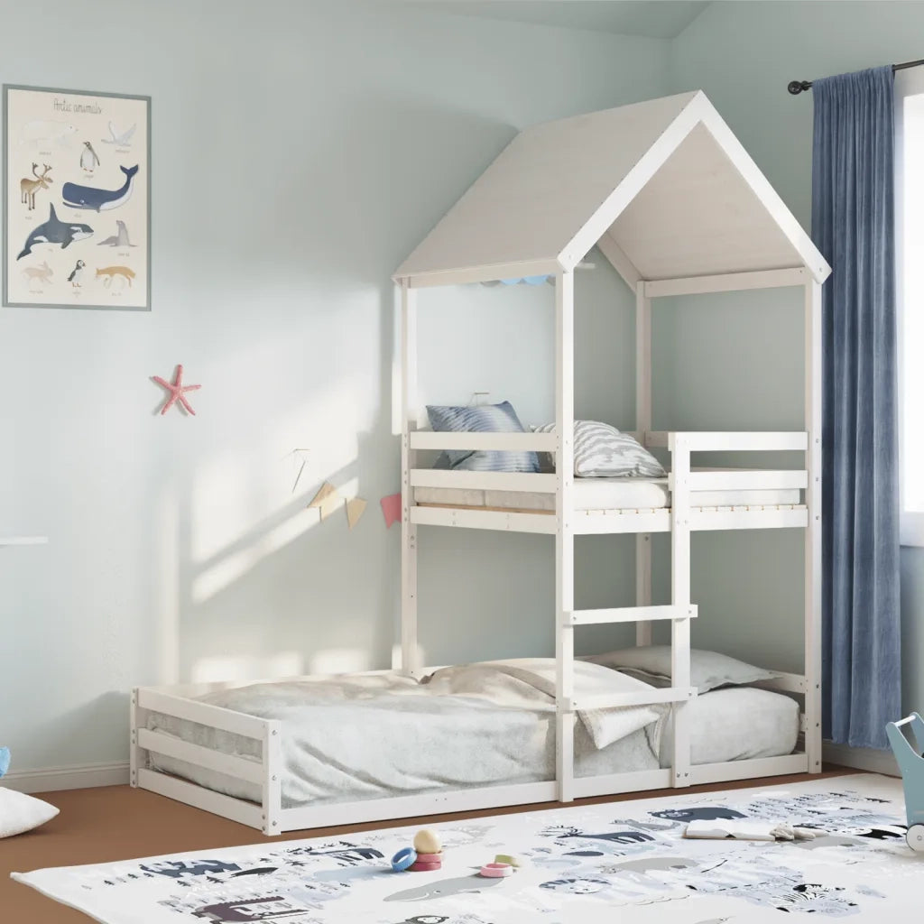 vidaXL Letto a Castello con Tetto Bianco 90x200 cm in Legno di Pino