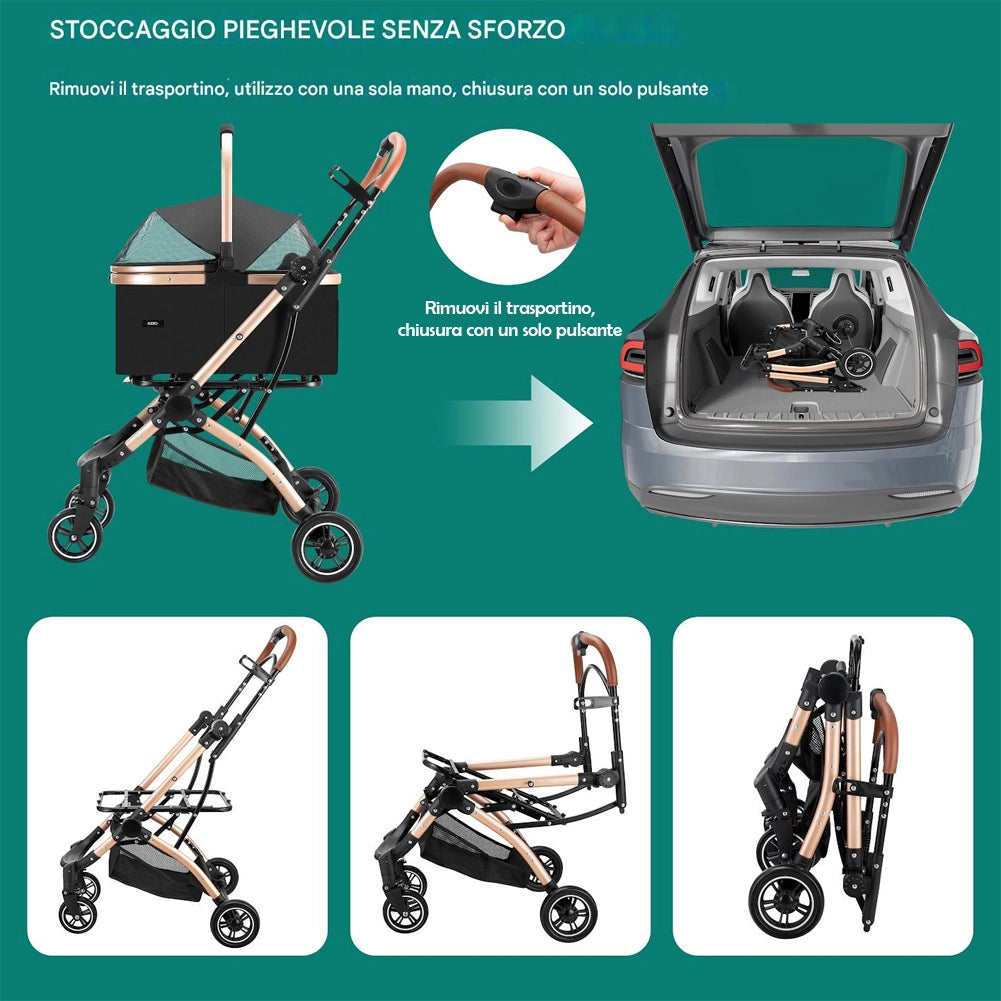 Passeggino 2in1 per Animali Domestici Carrozzina Cani e Gatti Convertibile Nero