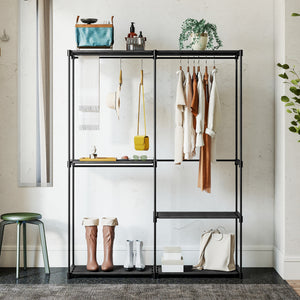 Armadio Guardaroba con 2 Aste e 4 Ripiani 142x43x185 cm in Tessuto Plastica e Acciaio Nero
