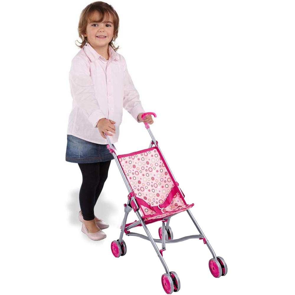 Passeggino Carrozina per Bambole Giocattolo per Bambini Pieghevole 4 Ruote