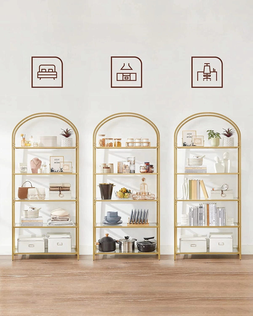 Libreria in vetro VALORA con 5 ripiani, oro - LGT050A01