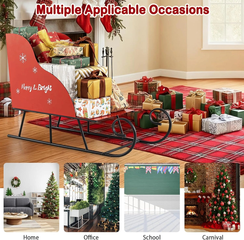 SOARS Decorazioni Natalizie, Slitta Natalizia in Metallo, Ampio Spazio per Regali di Natale, Giocattoli, Stabile, Addobbi Natalizi per Esterno Interno per Casa, Ufficio (73,5 X 31 X 50,5 CM)