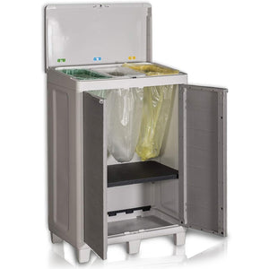 Mobile Pattumiera Raccolta Differenziata 3 Spazi 1 Ripiano 2 Ante Colore Grigio