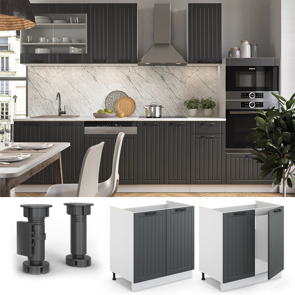 Mobile lavello cucina Fame-Line Antracite rustico/Bianco 80 cm, PL Marmo Vicco