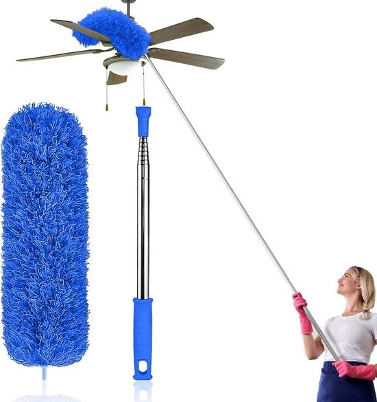 Stendardo di stoffa telescopico, lavabile, extra lungo 254 cm, stendardo di stoffa estensibile, spazzola a microfibra con setola angolare flessibile, rimuove facilmente polvere e ragnatele