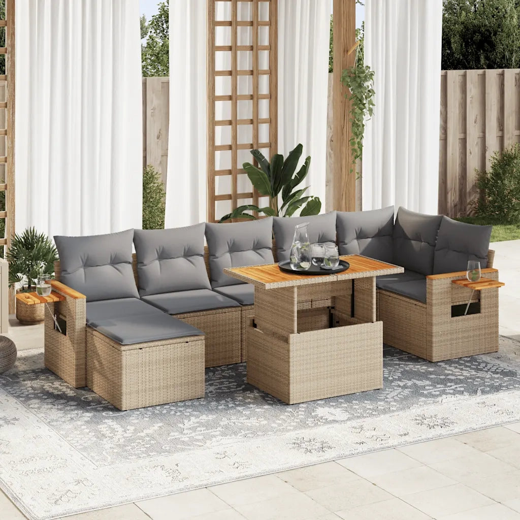 Set Divano da Giardino 8 pz con Cuscini Beige Polyrattan Acacia 3327629