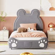 Letto imbottito per bambini a forma di orso 90x200 cm grigio