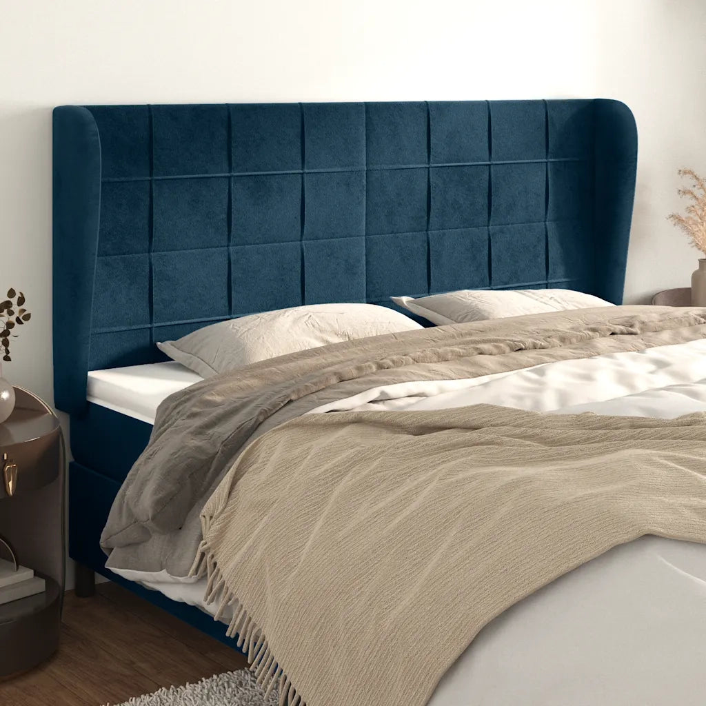 Testiera | Testata ad Orecchio Blu Scuro 203x23x118/128 cm in Velluto