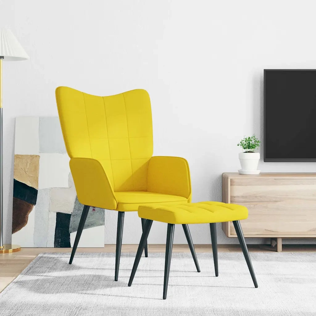 Poltrona | Sedia Relax con Sgabello Giallo Senape in Tessuto