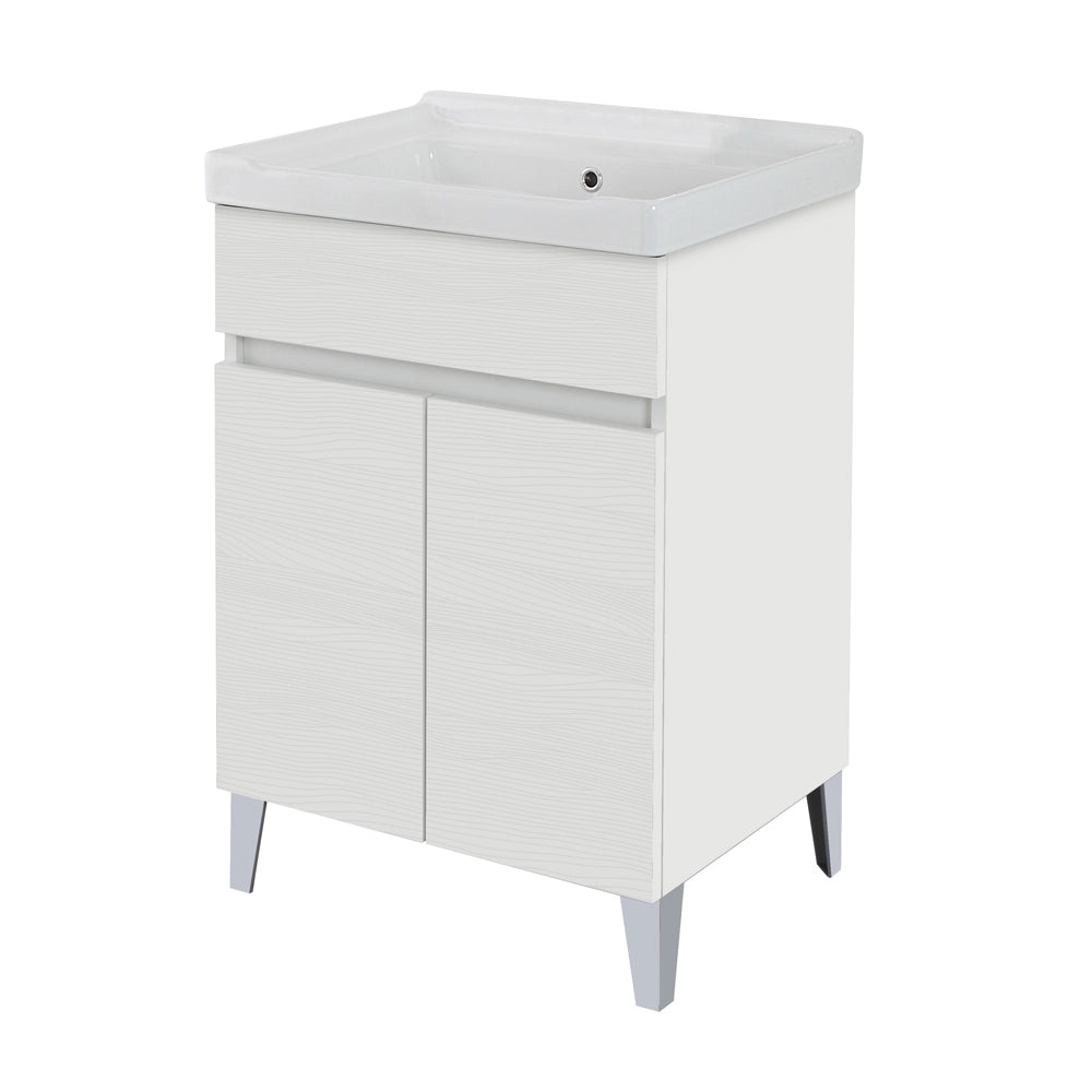 Mobile lavatoio 60x46,8 cm bianco frassinato con vasca in ceramica bianca