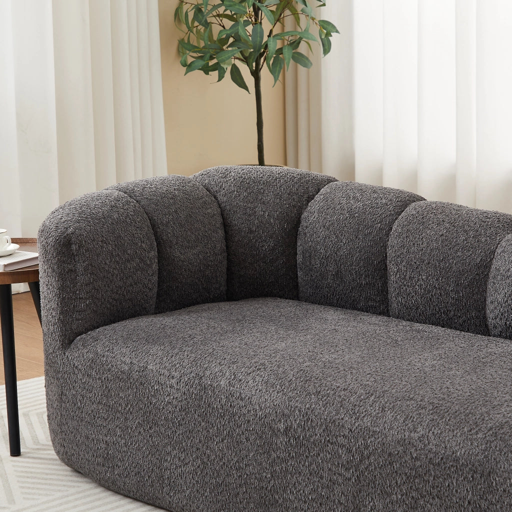 Chaise longue in chenille antracite con schienale ondulato, design moderno senza braccioli