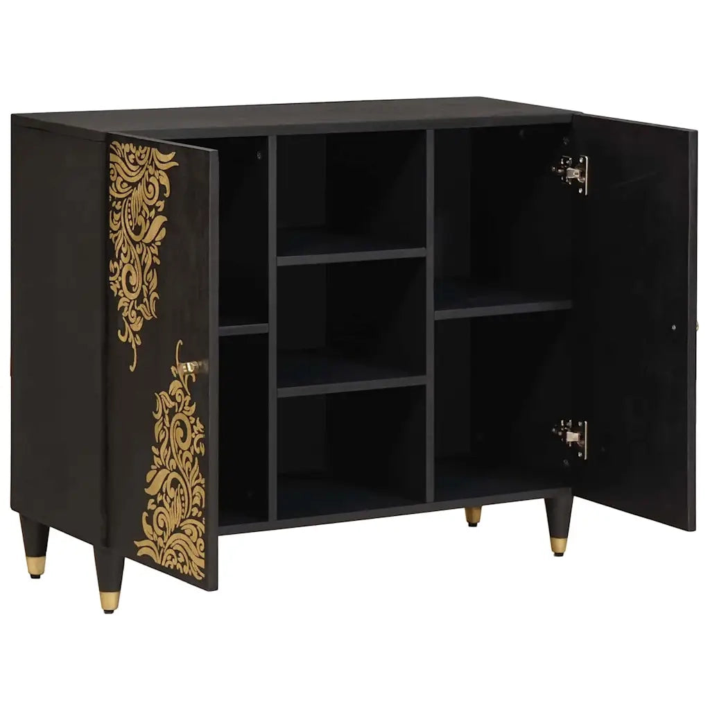 Credenza con porta-Buffet-Armadio da cucina Nero 90 x 33 x 75 cm Legno di mango massello
