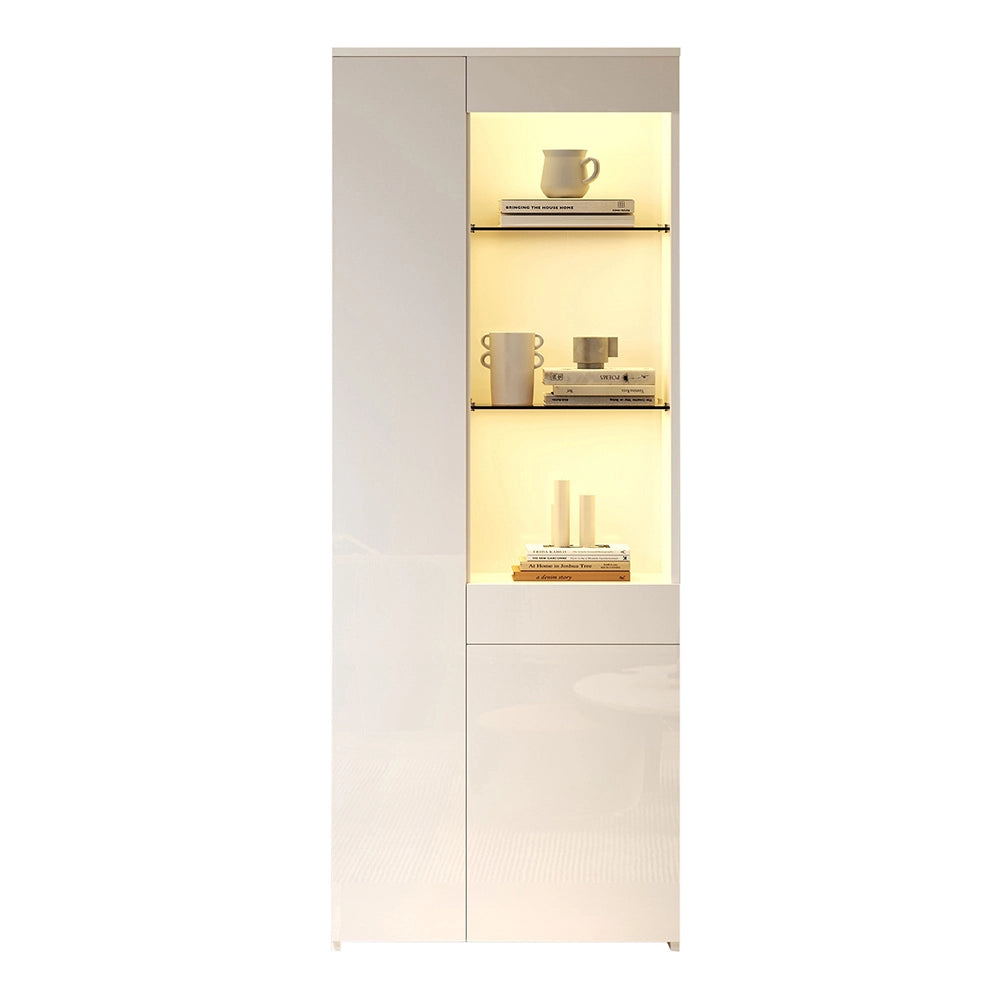 Vetrina 70x35x180 cm con cassetti e LED - Xylo - vetrina in vetro, carico max 45 kg, armadio alto