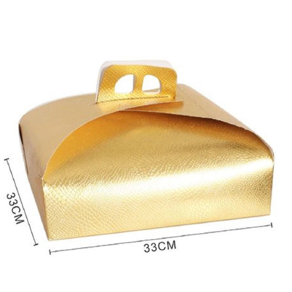 Trade Shop - Set 3 Pz Scatola Porta Torta Oro 33x33cm Per Dolci Paste Pasticceria Festa 58008 -