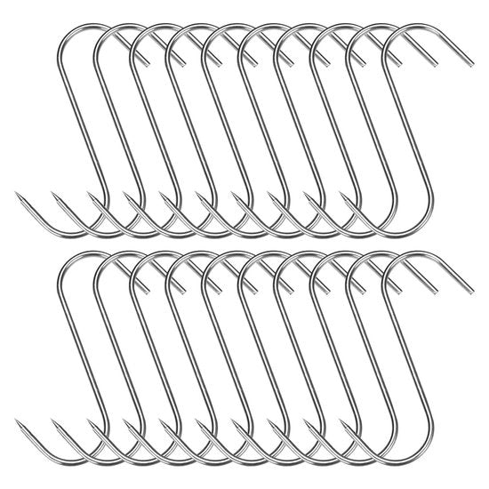 Hanger per Carne 20 pezzi - Acciaio Inossidabile - Hanger Robusto per Macellaio - Hanger a S - Duraturo - 12,5 cm di Altezza - Hanger con Gancio