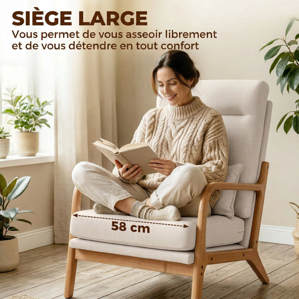 Poltrona imbottita in lino con supporto lombare ¨C zephmum ¨C crema 64x86x93