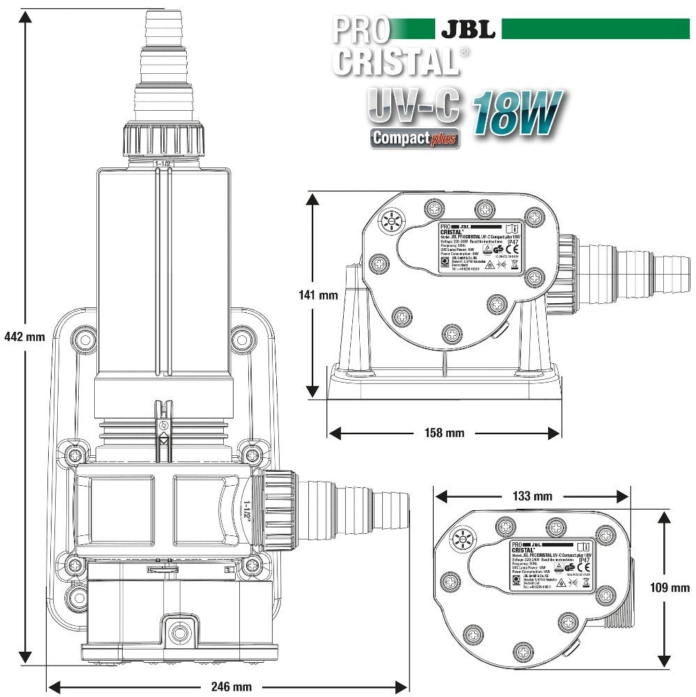 JBL ProCristal UV-C Compact Plus - sterilizzatore per acquari Wattaggio Riscaldatori e lampade terrario: 18W