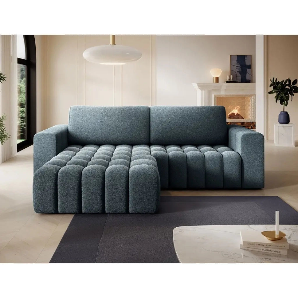 Divano angolare convertibile DORY blu notte 250 cm con vano contenitore angolo destro