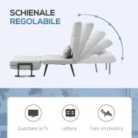 Poltrona Letto 3 in 1 con Cuscino Incluso, in Acciaio e Poliestere, 71x71x97 cm, Grigio Chiaro