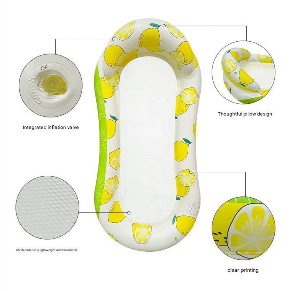 Trade Shop - Lettino In Rete Amaca Con Schienale Gonfiabile Piscina Motivo Limoni 178x80cm 628533 -