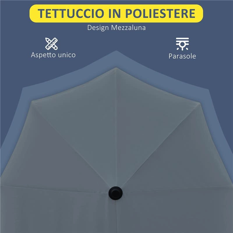 OMBRELLONE SEMICIRCOLARE CON MANOVELLA E TETTUCCIO ANTI UV 200X190X240 CM GRIGIO