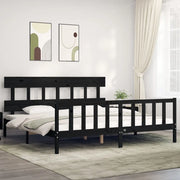Giroletto con Testiera-Struttura Letto con testiera Nero 200x200 cm in Legno Massello 219820