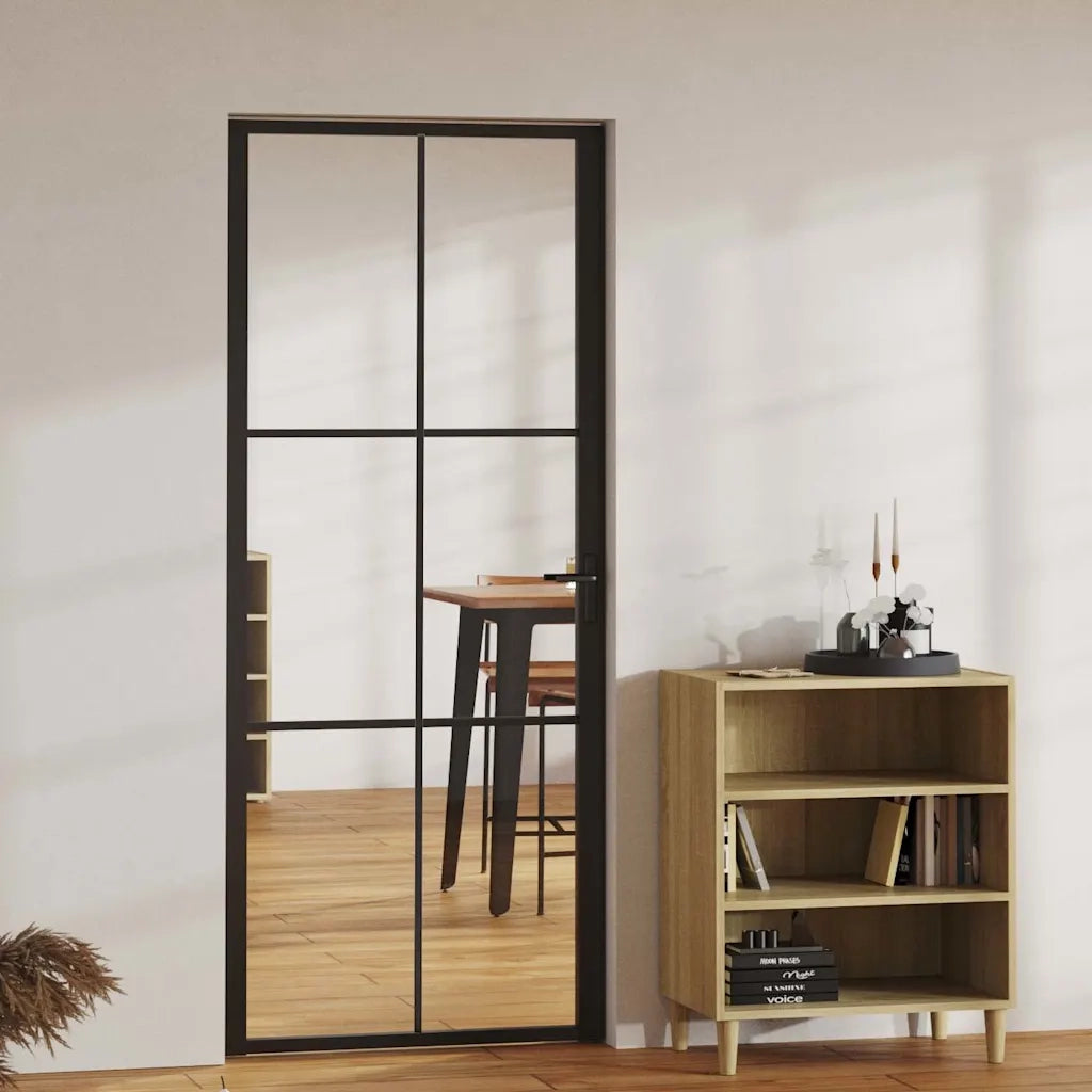 Porta da Interno ESG Vetro e Alluminio 83x201,5 cm Nera 151203