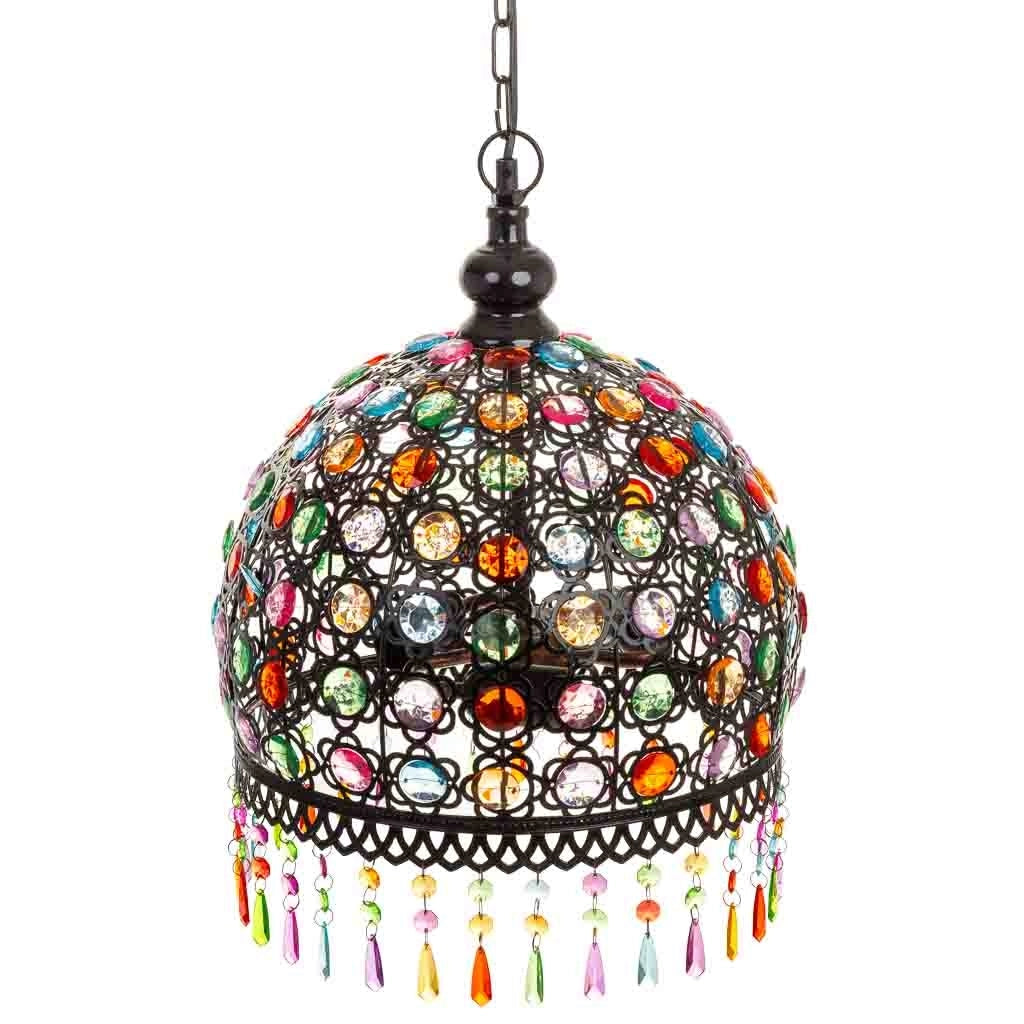 Lampada in metallo con perline in cristallo acrilico 33x33x65h cm