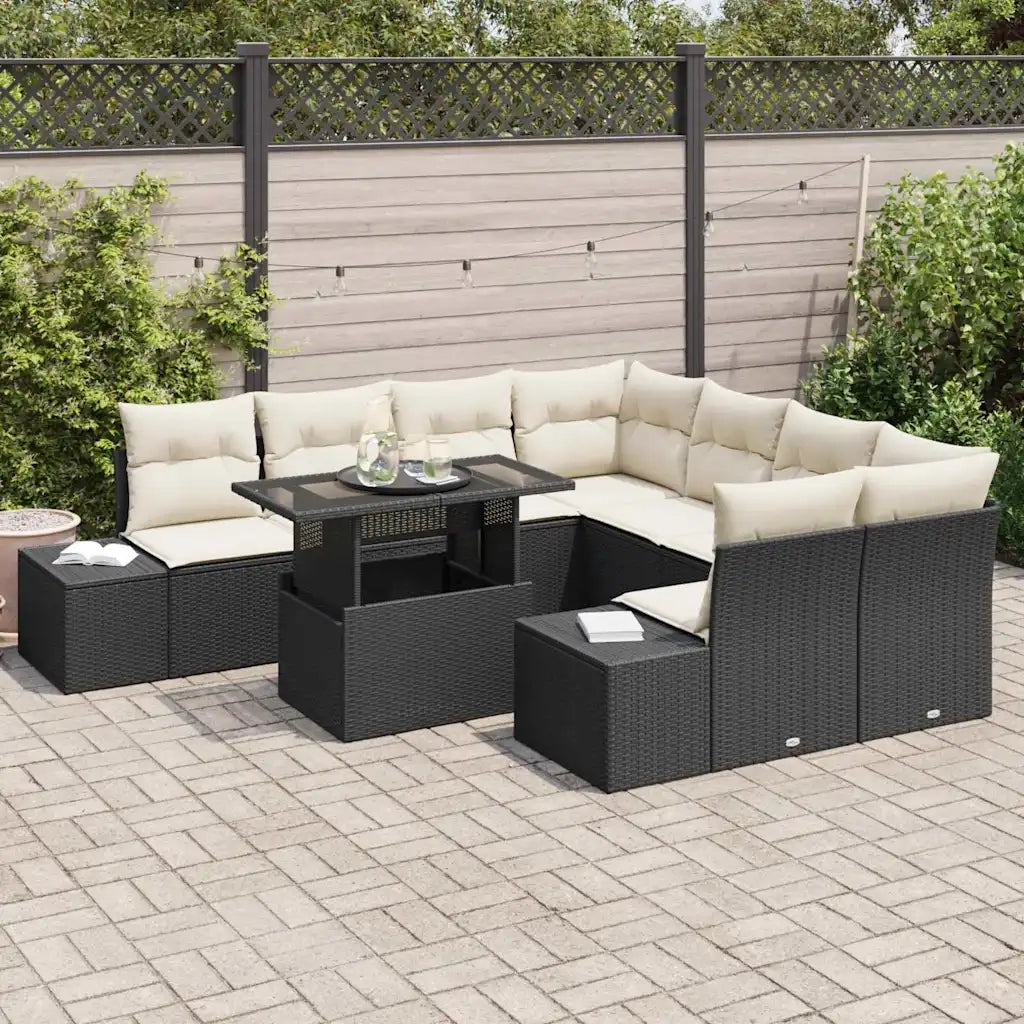 Set Divano da Giardino 9 pcs Nero e Crema polyrattan 3357890