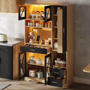 Credenza buffet 105x40x185 cm con LED a colori e prese; in MDF; nero naturale
