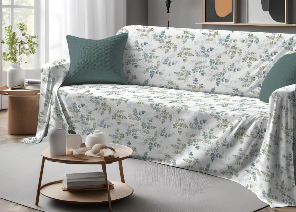 Telo Arredo Granfoulard Copritutto Salvadivano 100% Cotone Dis. Petalo - Matrimoniale - Verde