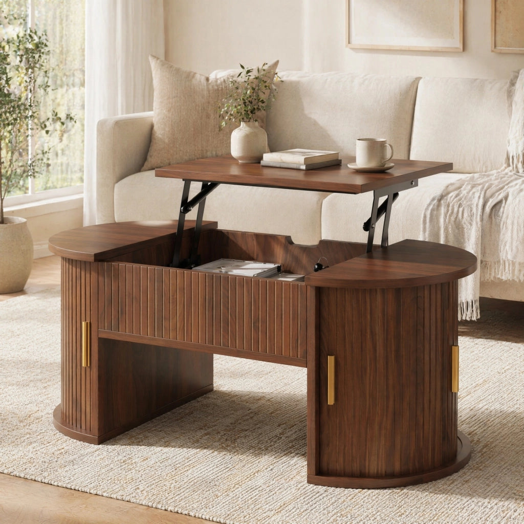 Tavolino da salotto sollevabile ovale 100x50x40;5 cm in MDF colore noce