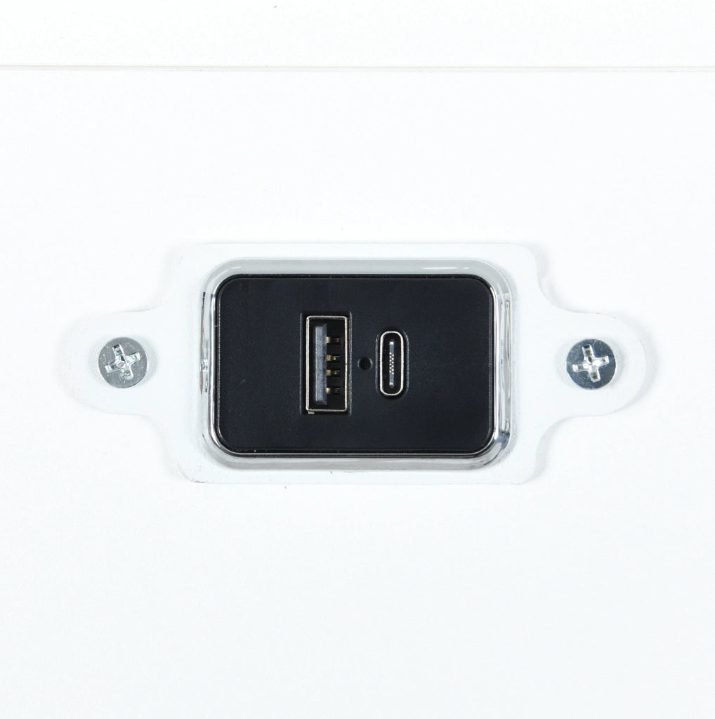 Letto matrimoniale 160x200 cm in MDF con USB-A/USB-C; Bluetooth; orologio e luci; bianco