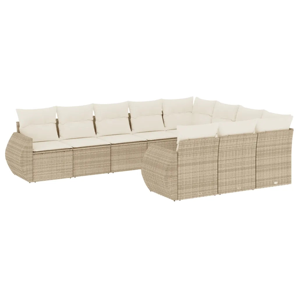 Set Divano da Giardino 10 pz con Cuscini Beige in Polyrattan